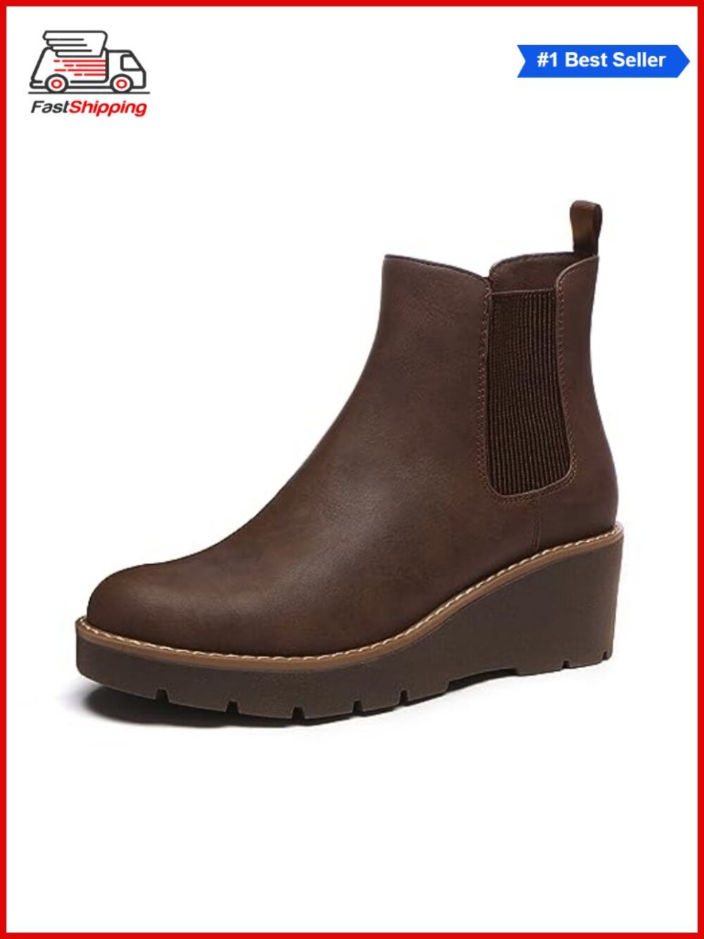 ✨ Athlefit Women's Chelsea Wedge Ankle Boots Nubuck Leather Suede Platform